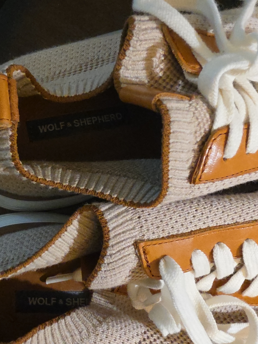 Wolf & Shepherd Men’s Knit Sneaker in Beige with Tan Accents